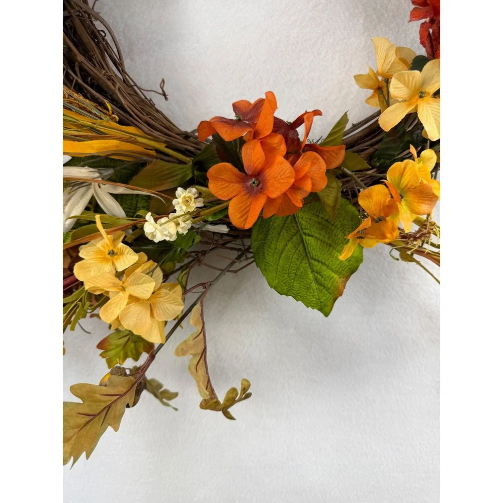 Fall Harvest Grapevine Wreath Orange Rust Floral Autumn Decor 22 Inch